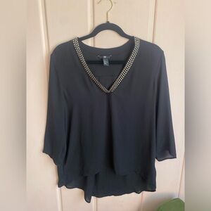 H&M Black V-Neck Blouse with Stud Accents Sz 8